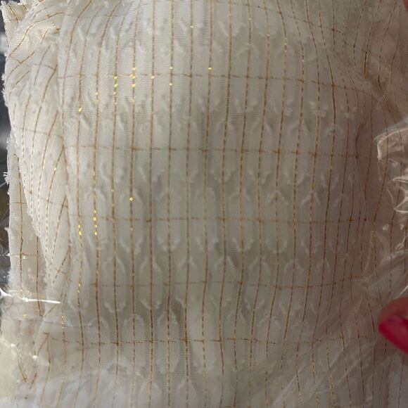 Calvin Klein V-Neck Long Sleeve Tier Ruffled Mini Dress Sz 4 white w gold lines - Picture 7 of 7